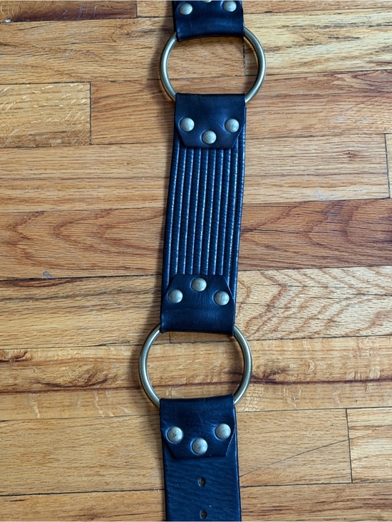 Genuine Leather Black Wide Belt Solid Brass Buckle Size S main image 5
